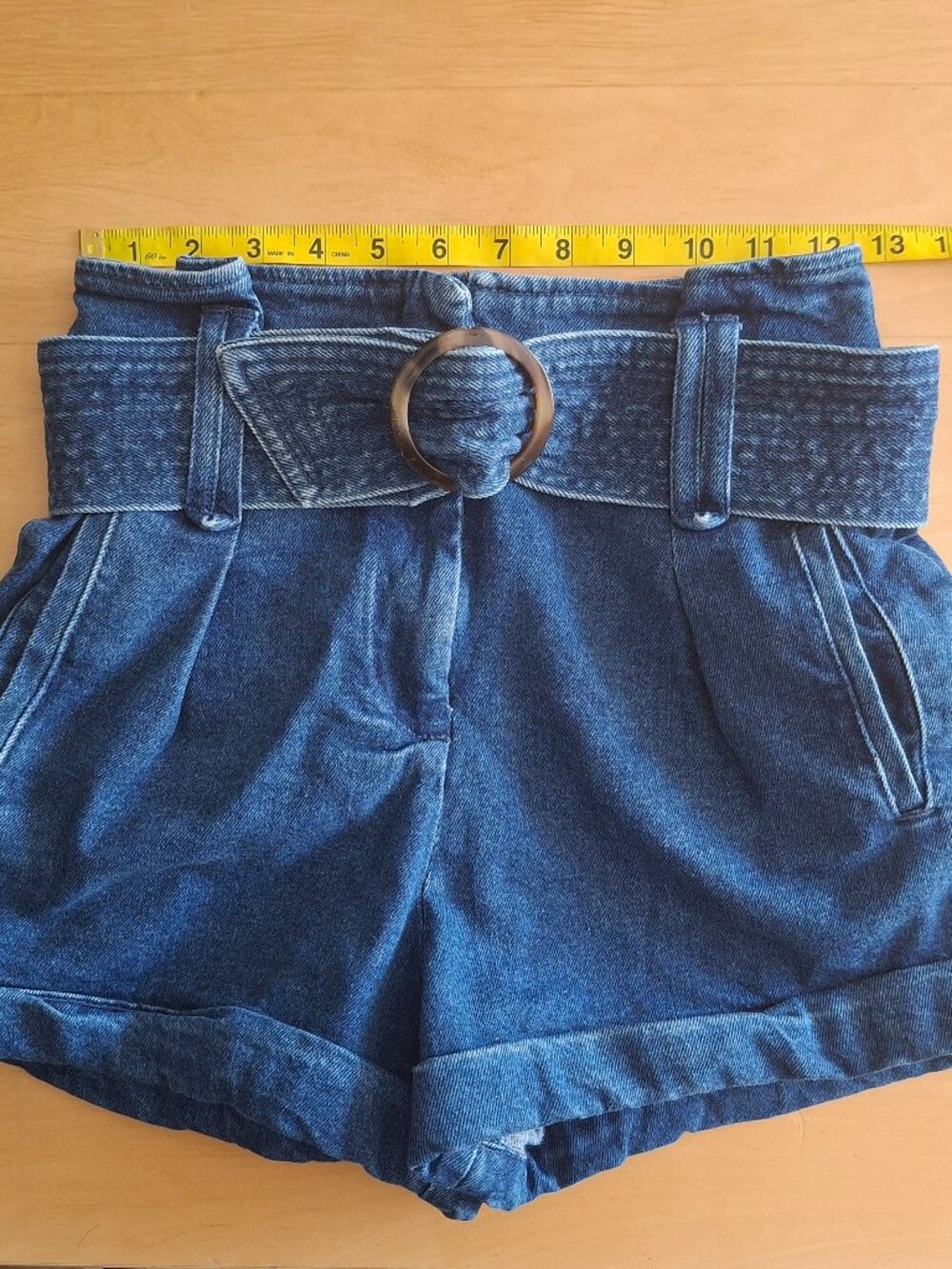Sézane Rome Shorts Deep Blue Denim Paperbag Belted High Waist Size FR 34 / US 2 - Picture 9 of 13